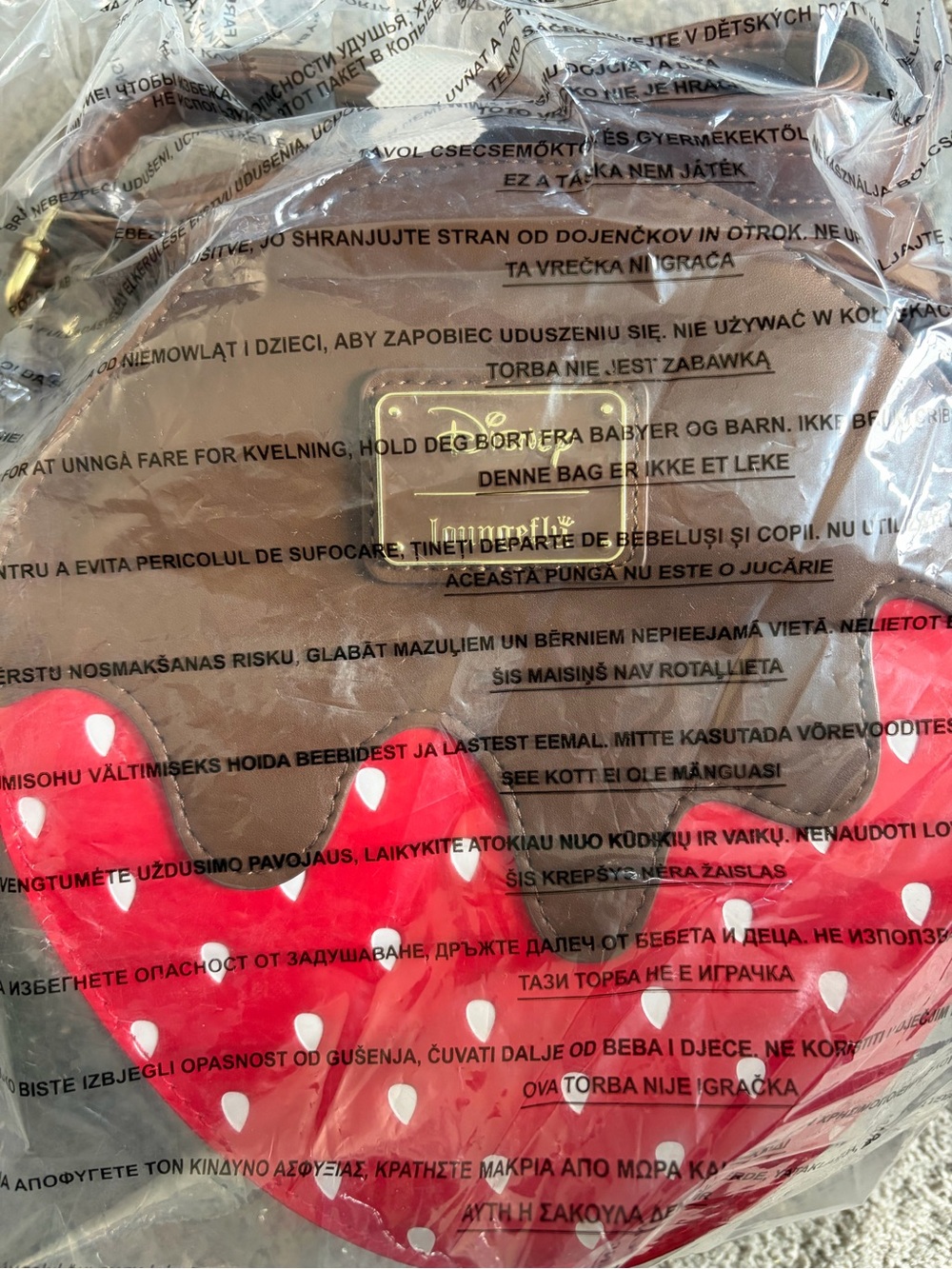 Loungefly Strawberry Chocolate Bow Crossbody Bag - Red, Brown, Green - Picture 3 of 3